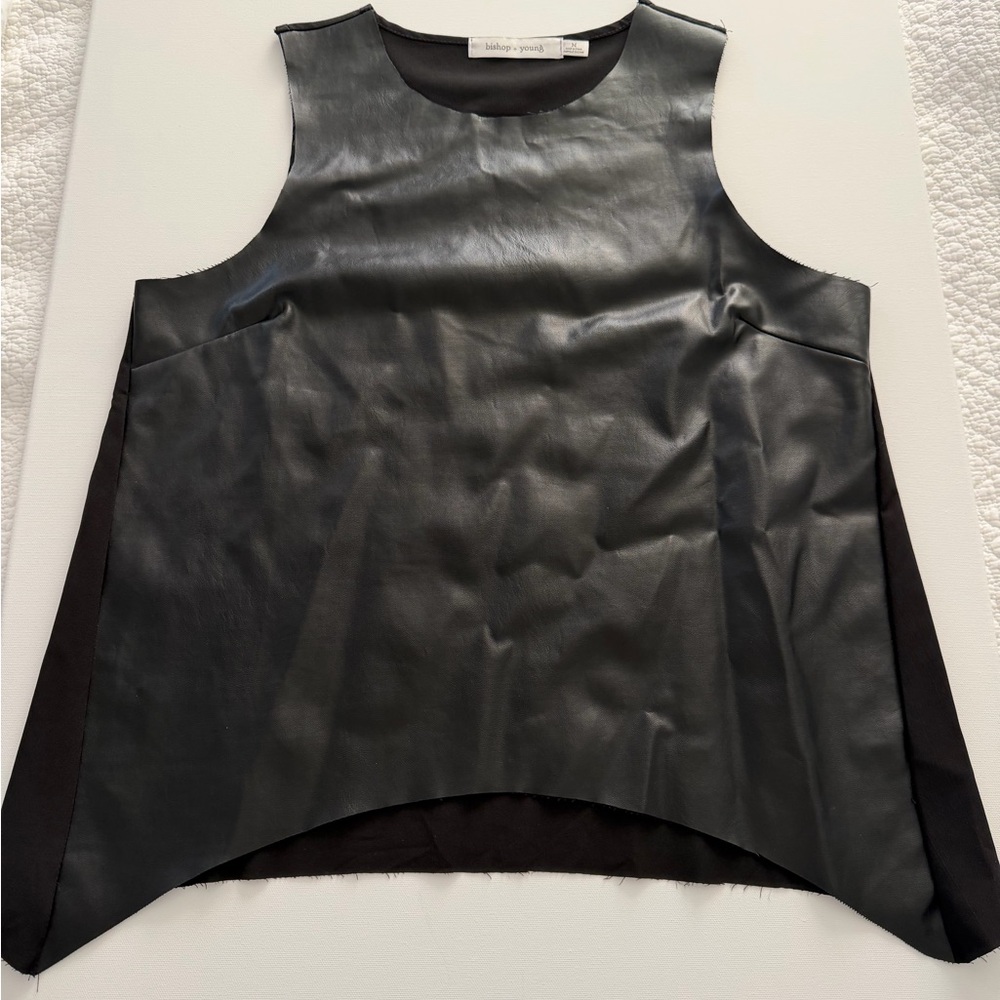 bishop + young Black Faux Leather Panel Sleeveless Tank